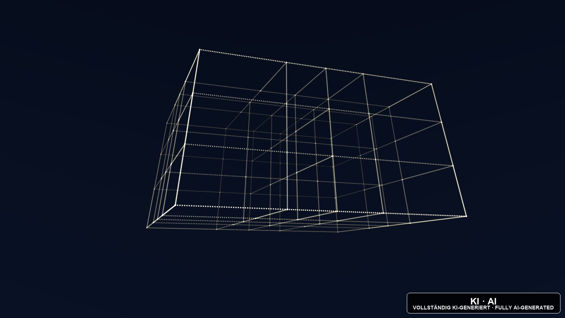 Drahtgitter-Raum eines Spielfelds mit Netz, schraege Kamera, KI-generierte Darstellung / wireframe space of a court with a net, angled camera, AI-generated rendering