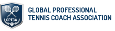 Logo der Global Professional Tennis Coach Association mit Schläger-Symbol und Schriftzug.